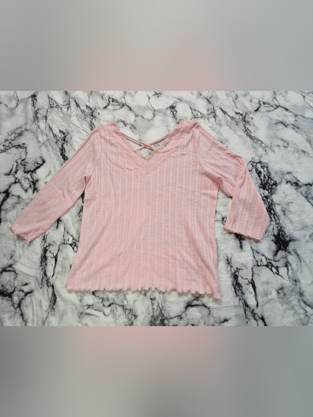 No Boundaries Pink Lace Trim Criss Cross Back Top XXL 2X (19)